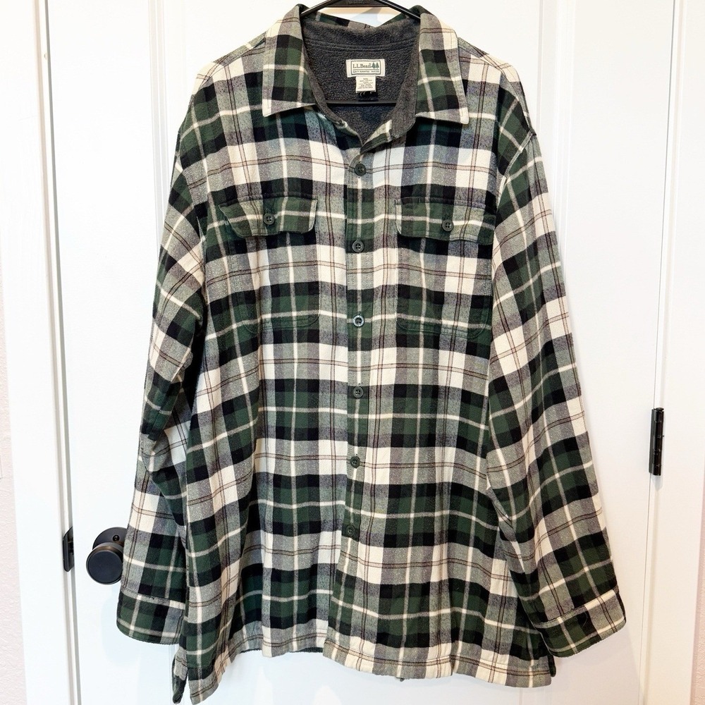 LL Bean Mens Fleece Lined Flannel Shirt Jacket Size XL Chore Coat Transitional